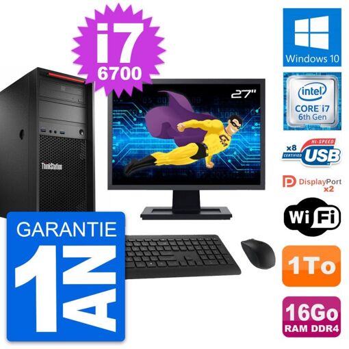 Estación de trabajo Lenovo P320 Pantalla de 27', Intel i7-6700, 16 GB RAM, 1 TB HDD, Windows 10