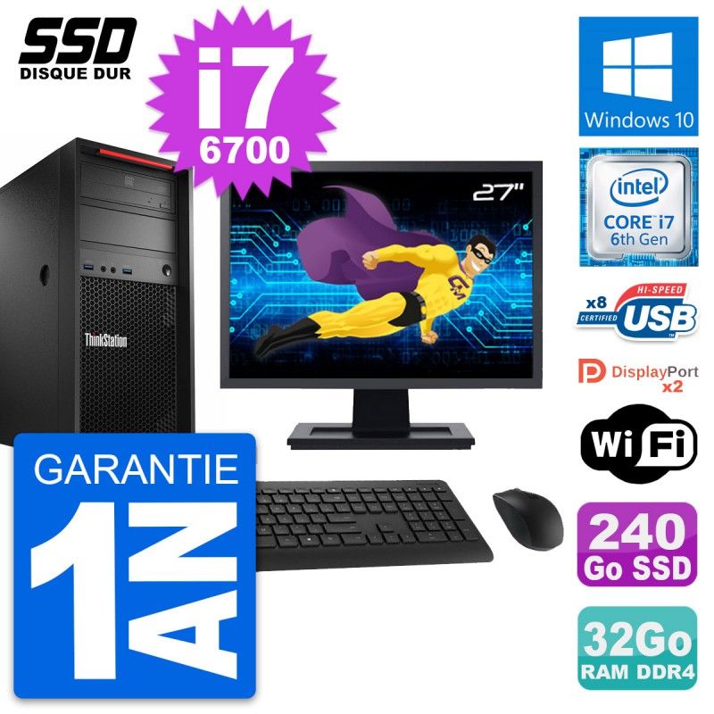 Lenovo ThinkStation P320 MT 27" Display, Core i7-6700, 32GB RAM, 240GB SSD, Windows 10, WiFi