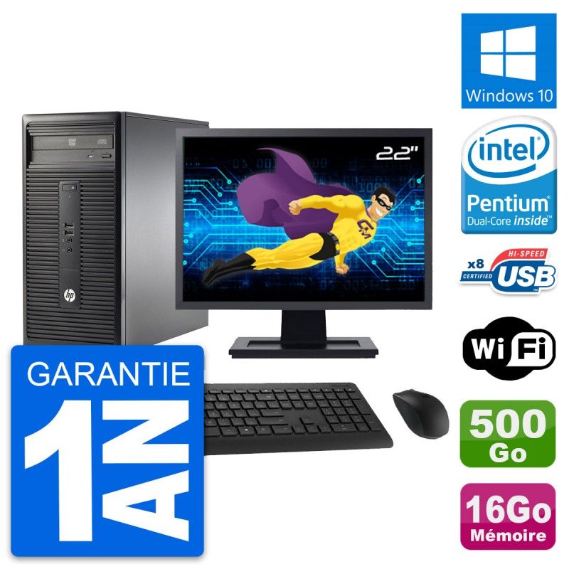 HP 280 G1 MT Desktop PC - 22" Screen, Intel Pentium G3220, 16GB RAM, 500GB HDD, Windows 10, WiFi