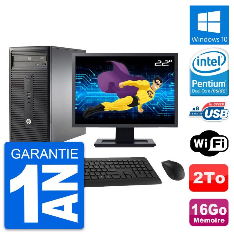 HP 280 G1 MT Desktop - 22" Screen, Pentium G3220, 16GB RAM, 2TB HDD, Windows 10, WiFi