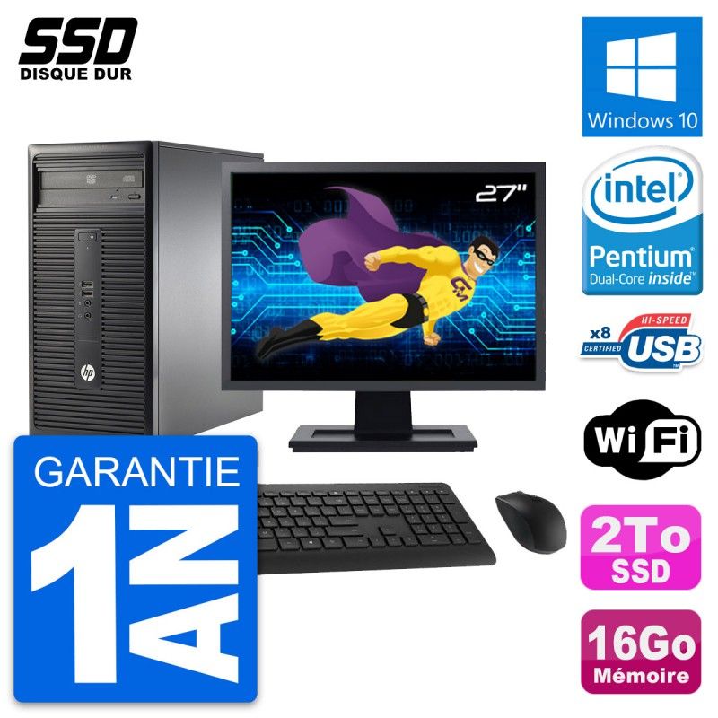HP 280 G1 Desktop PC - 27" Screen, Intel Pentium G3220, 16GB RAM, 2TB SSD, Windows 10, WiFi