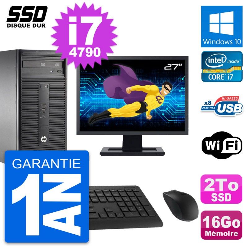 HP 280 G1 Desktop PC - 27" Screen, Intel Core i7-4790, 16GB RAM, 2TB SSD, Windows 10, WiFi