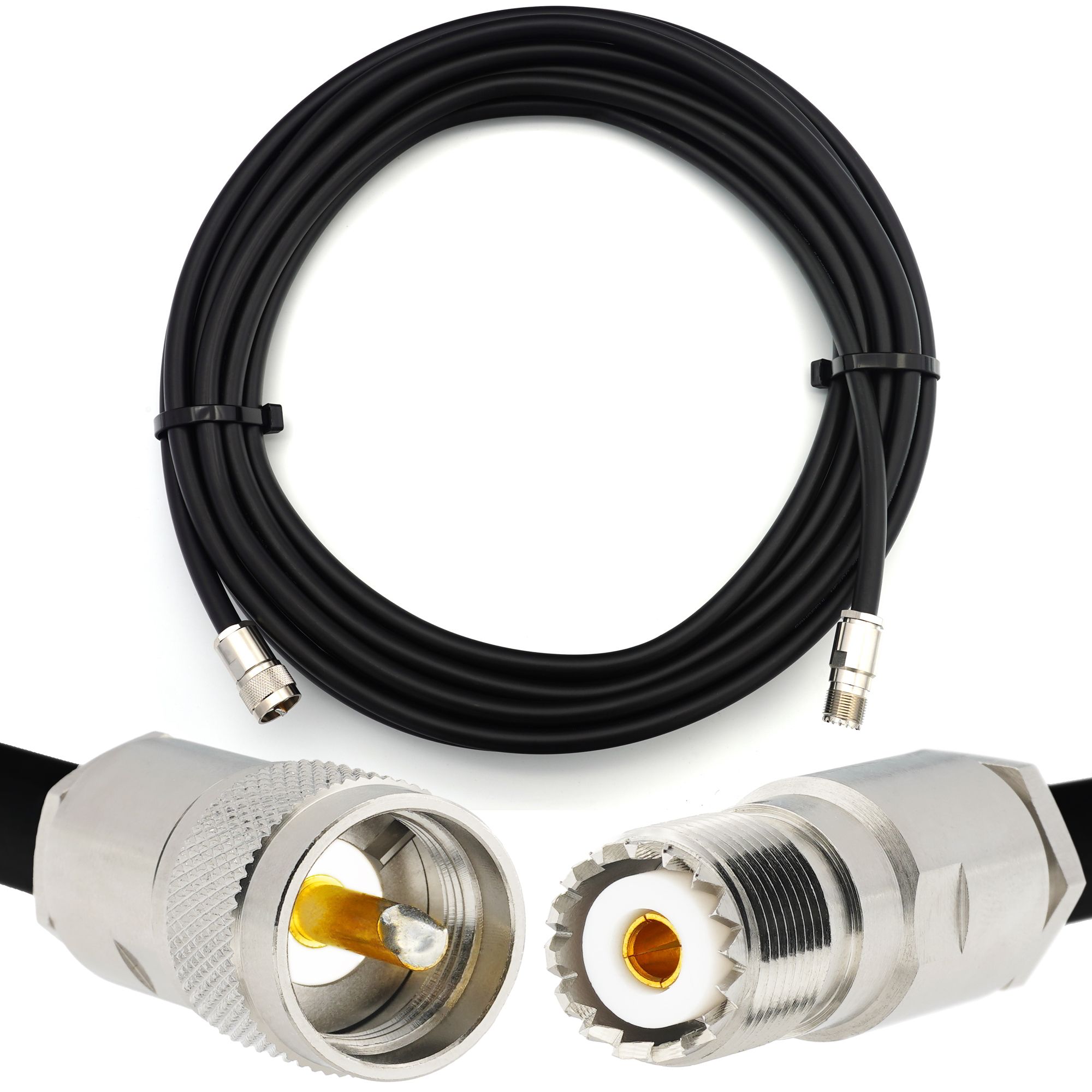 Câble coaxial étanche de 15 mètres PL259 à SO239 UHF - HF400 Flexible 50 Ohms, câble d'extension (équivalent LMR400 UF UltraFlex) pour radio amateur CB, antenne et mesureur TOS ondes courtes RF