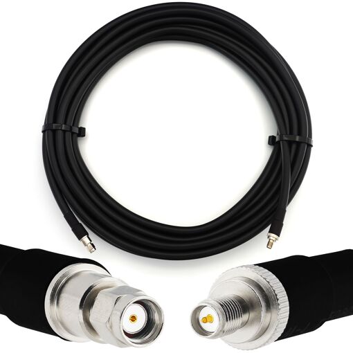 Câble coaxial flexible 1 mètre RP-SMA mâle vers femelle à faible perte pour intérieur/extérieur HF400 UF Double blindage avec gaine en PVC noire non contaminante
