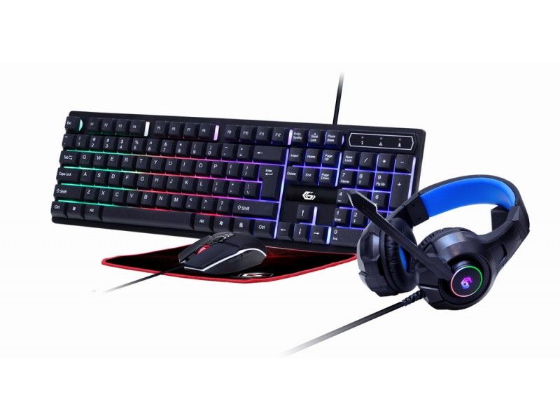 Kit de juego Gembird con teclado y alfombra de ratón retroiluminados 4 en 1