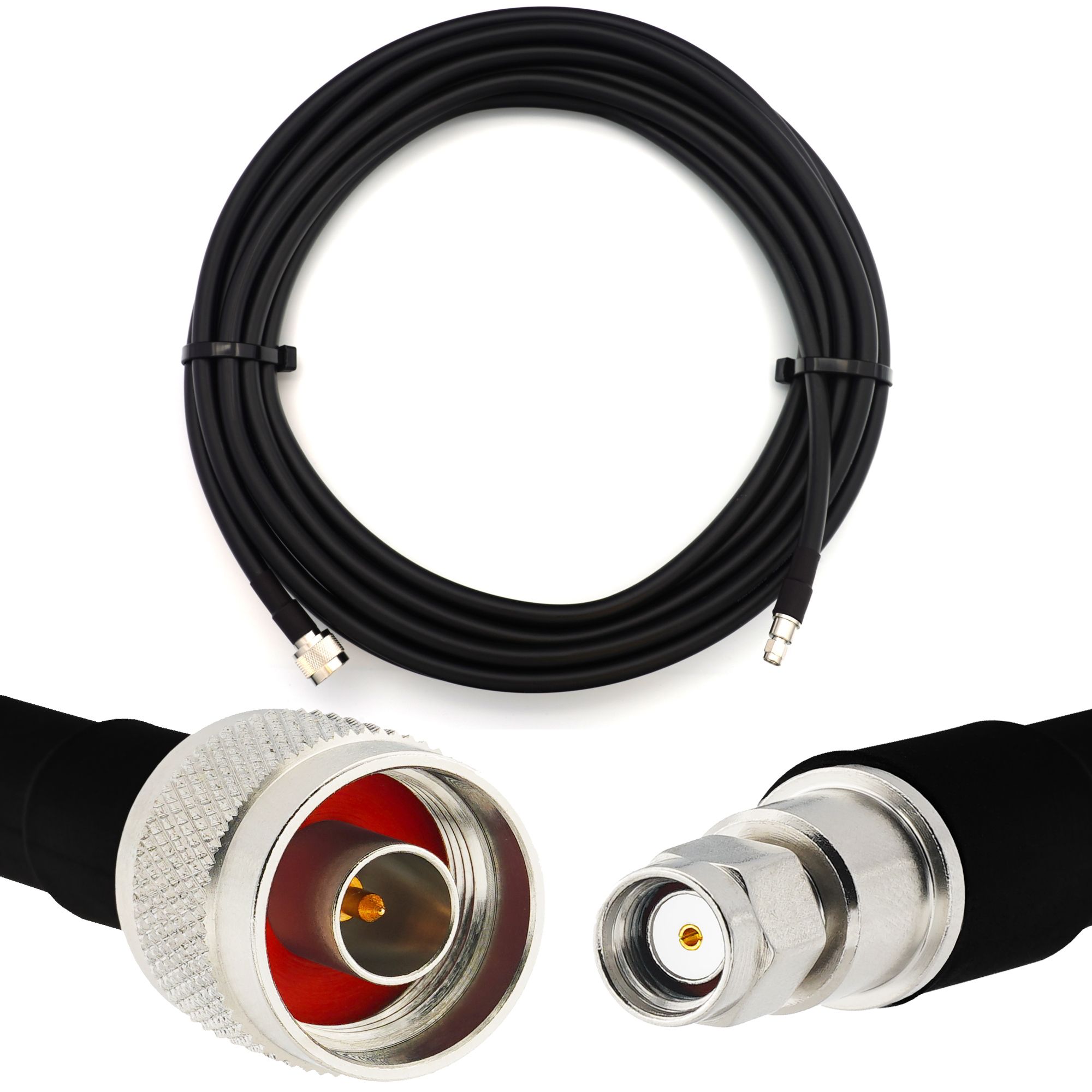 Câble coaxial flexible de 15 mètres RP-SMA mâle vers N mâle à faible perte pour intérieur/extérieur HF400 UF Double blindage avec gaine en PVC noire non contaminante