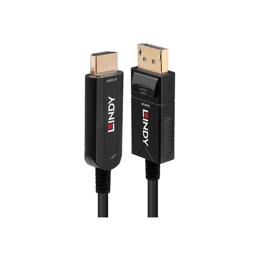 Lindy DisplayPort to HDMI Adapter Cable - 30m - Hybrid Copper/Optical Fibre - Black - Round, Supports 4K