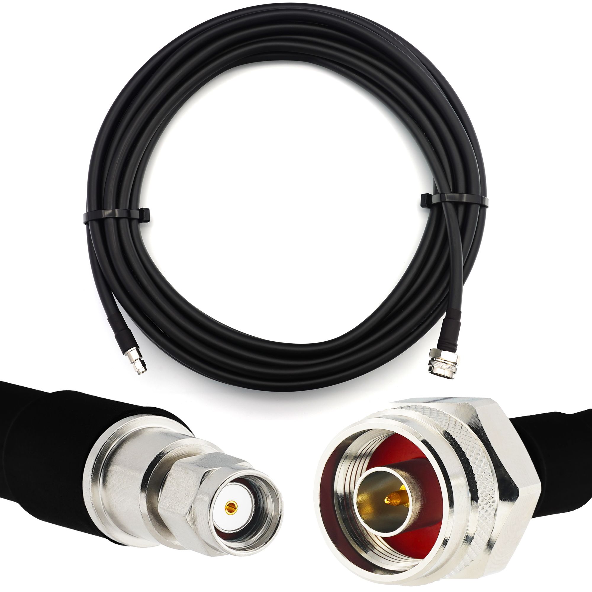 Cable coaxial resistente al agua de 10 metros RP-SMA macho a N macho (Hex) - HF400 Flexible 50 Ohmios, equivalente a LMR400 UF UltraFlex, para WiFi / Enrutador / Antena / RF / Radio