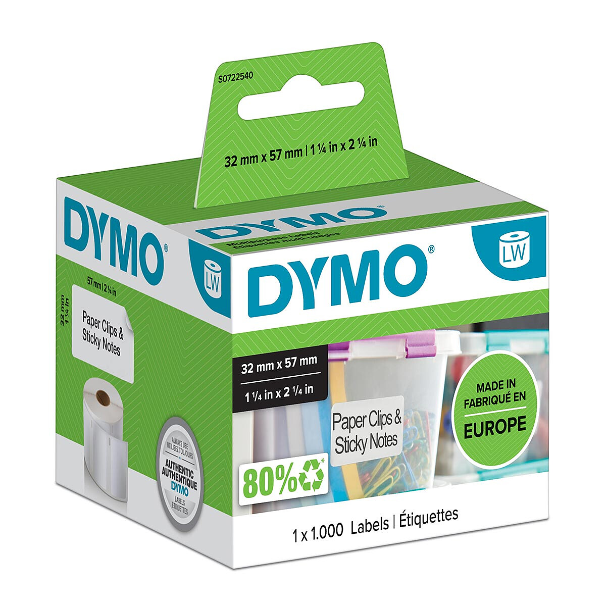 Ensemble Dymo de 1000 étiquettes polyvalentes, 57 x 32 mm