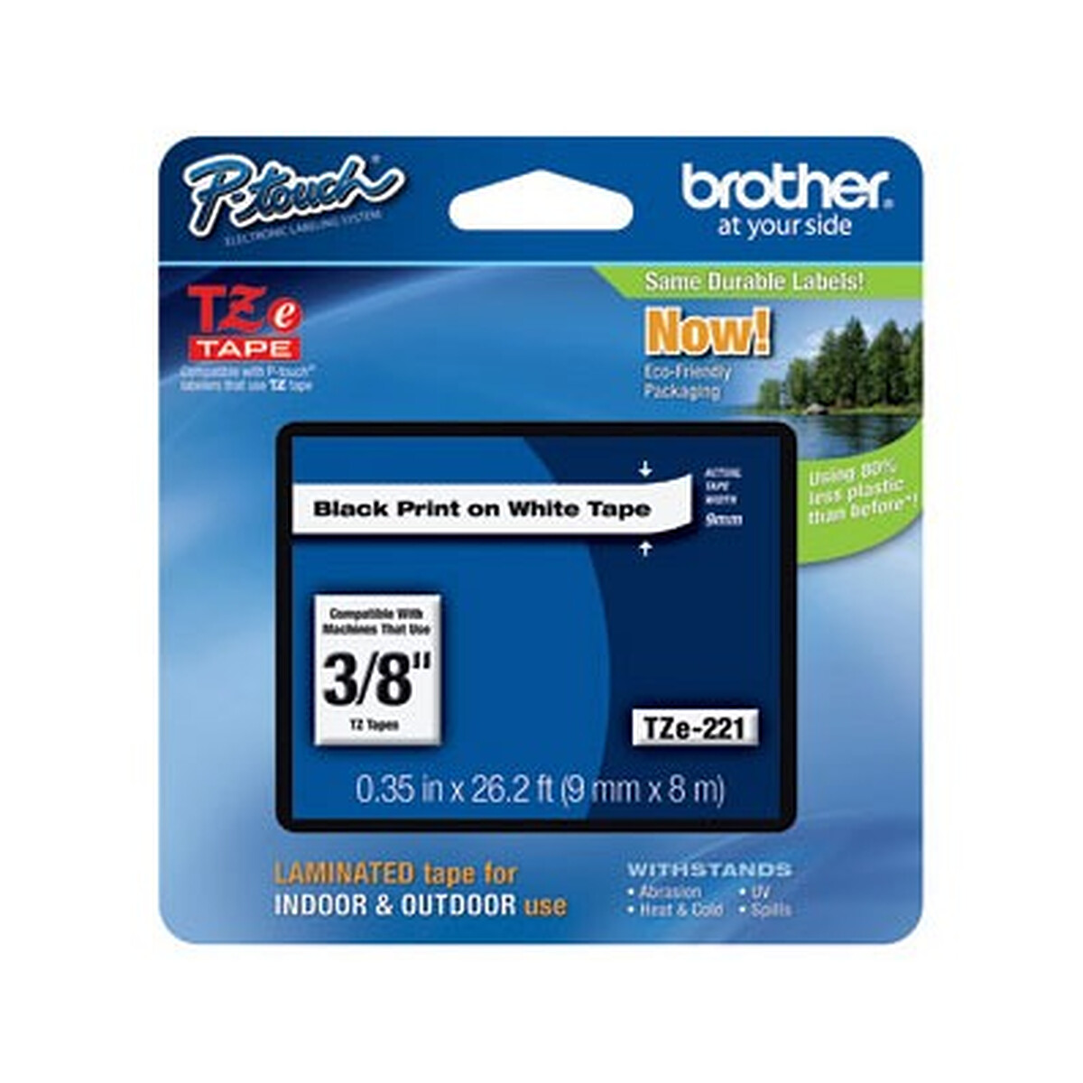Brother TZe 221 Tape, 9mm Black/White, 8m
