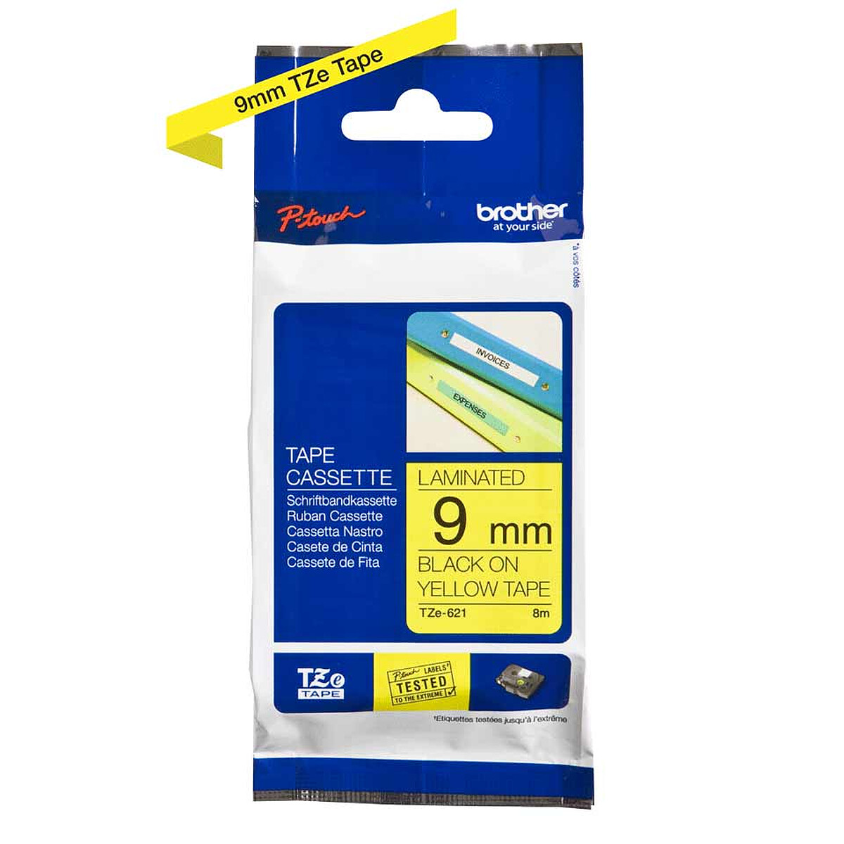 Brother TZe-621 9mm Black/Yellow Label Tape - 8m