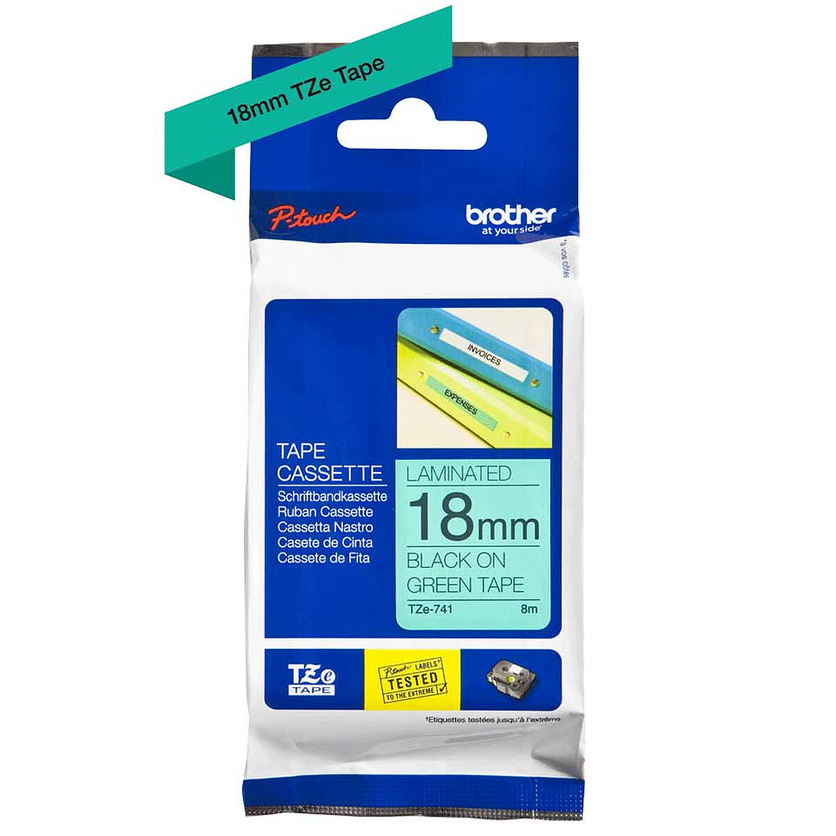 Brother TZe-741 18mm Black/Green Tape - 8m