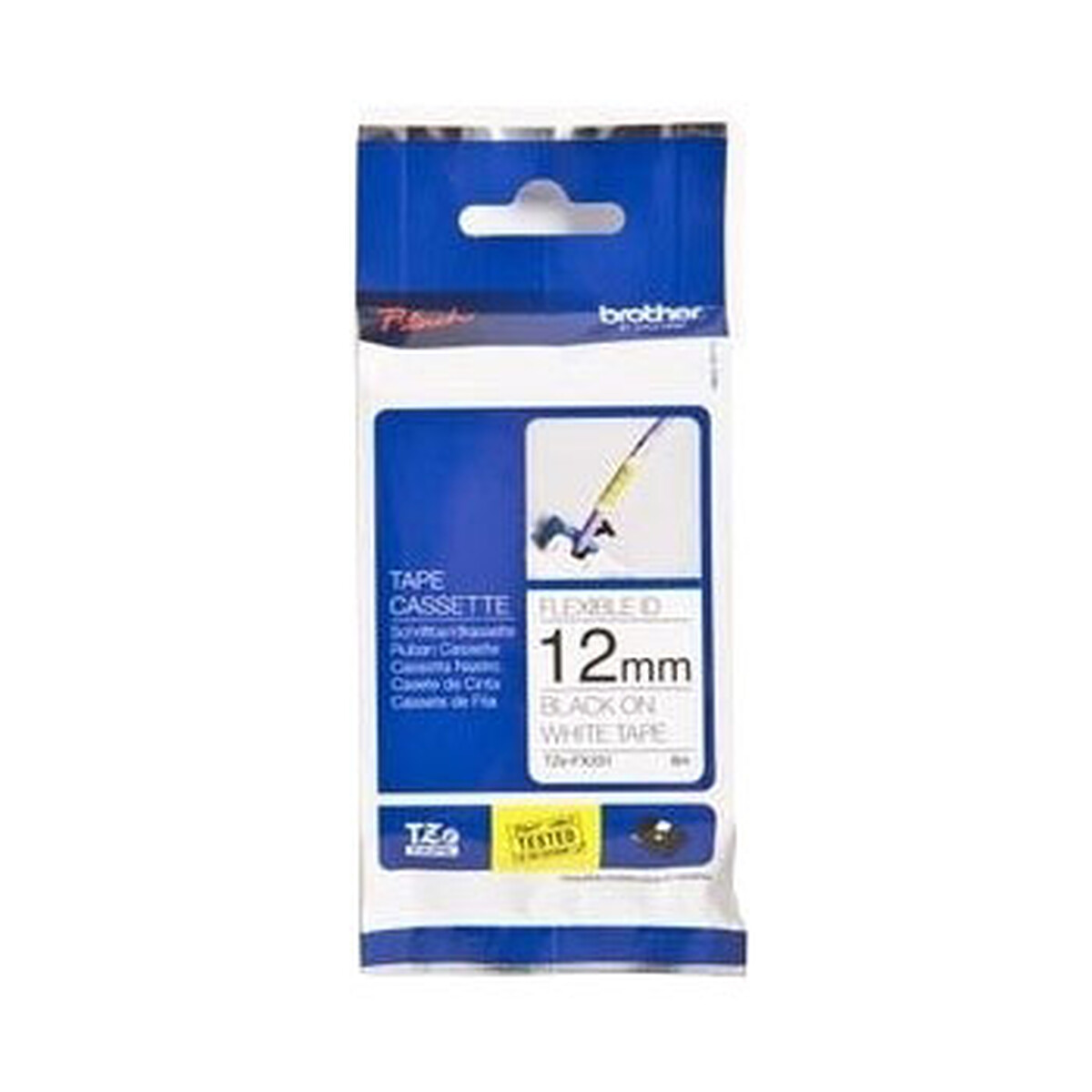 Brother TZe-FX231 12mm Black/White Tape - 8m