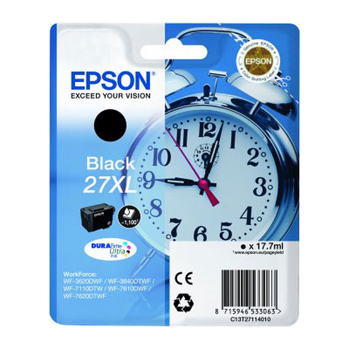 Epson T2711 27XL High-Capacity Black Ink Cartridge (1,100 Pages at 5%)