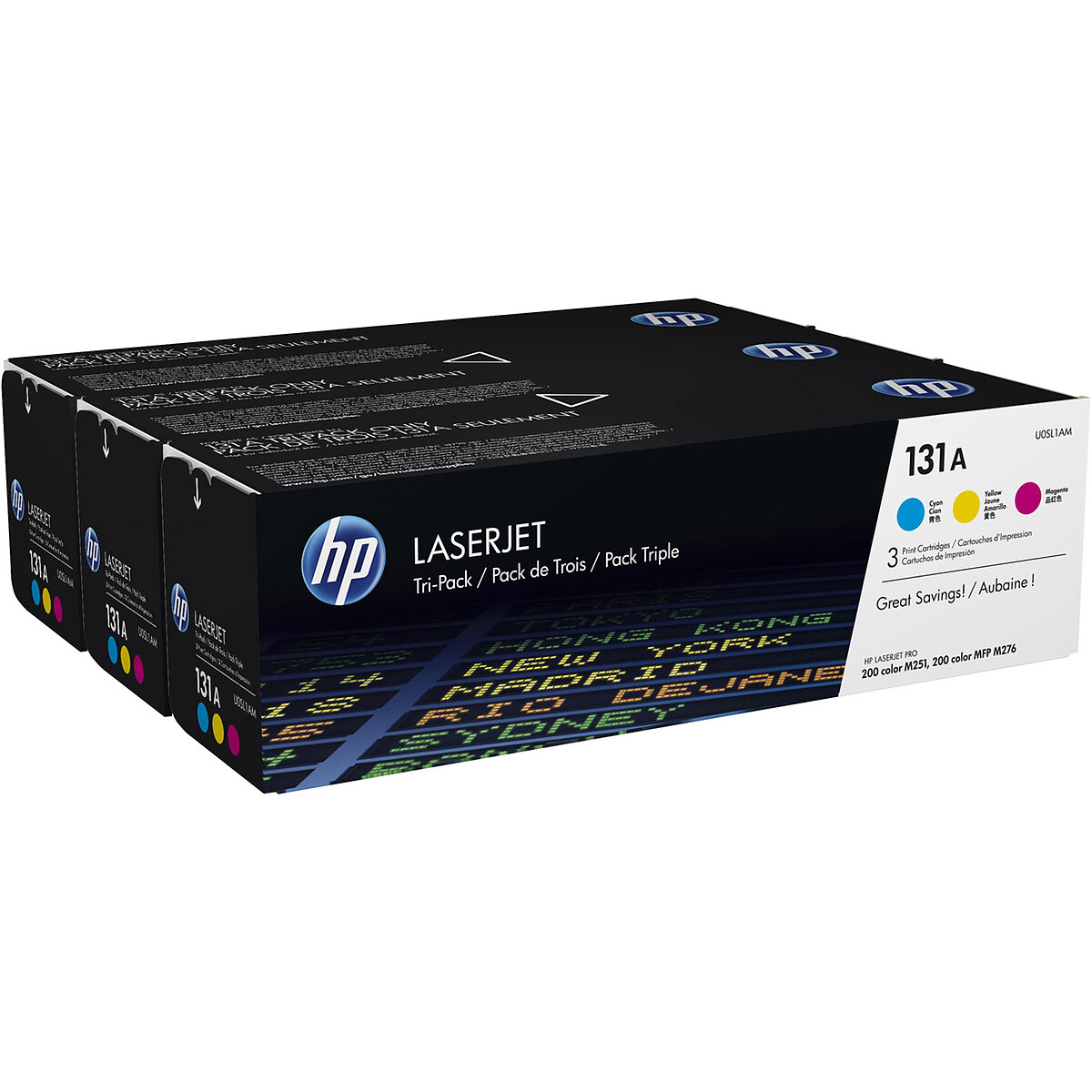 HP 131A Cyan, Magenta, Yellow Toner (U0SL1AM) - 3-Pack