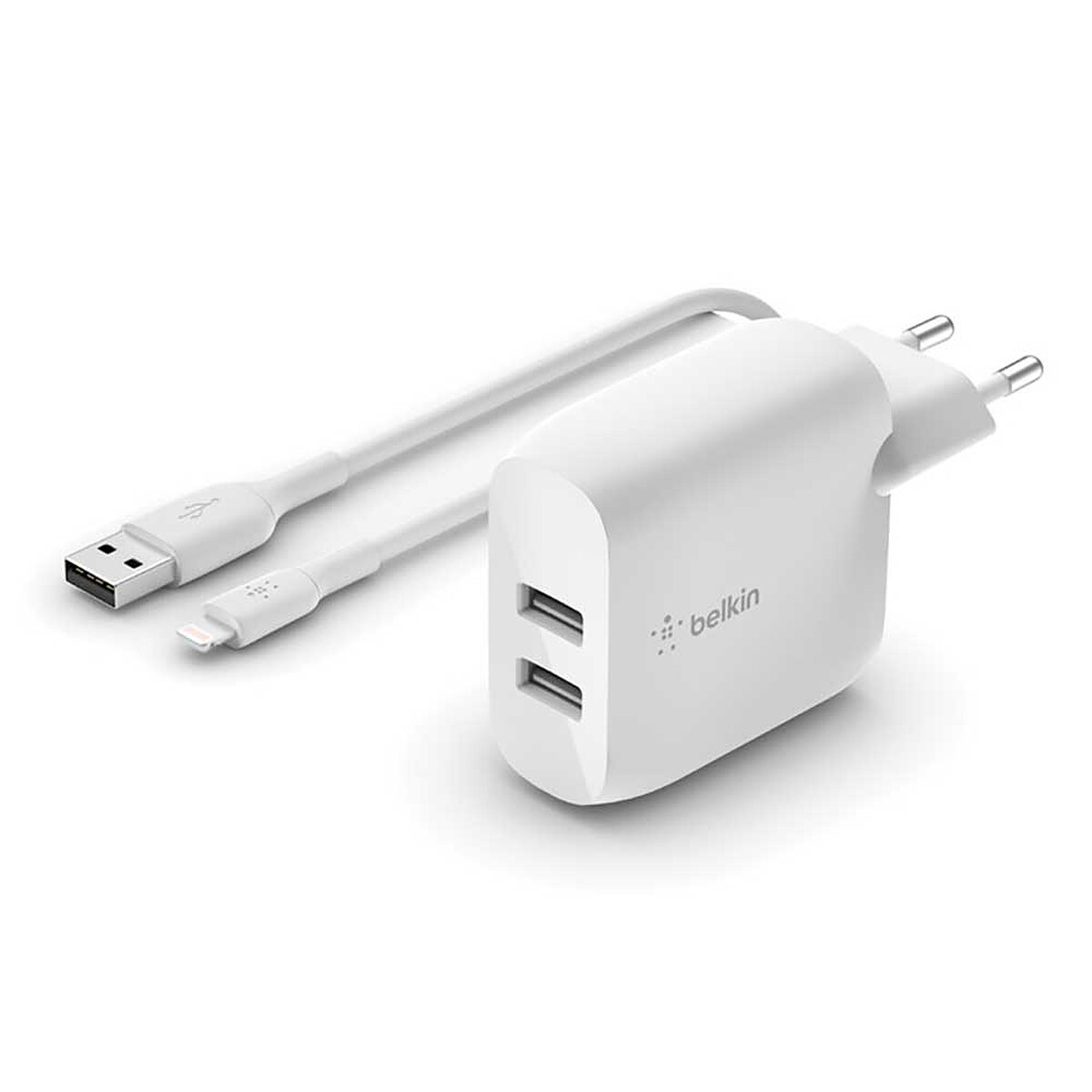 Belkin Boost Charge 24W USB-A Wall Charger with Lightning to USB-A Cable - White