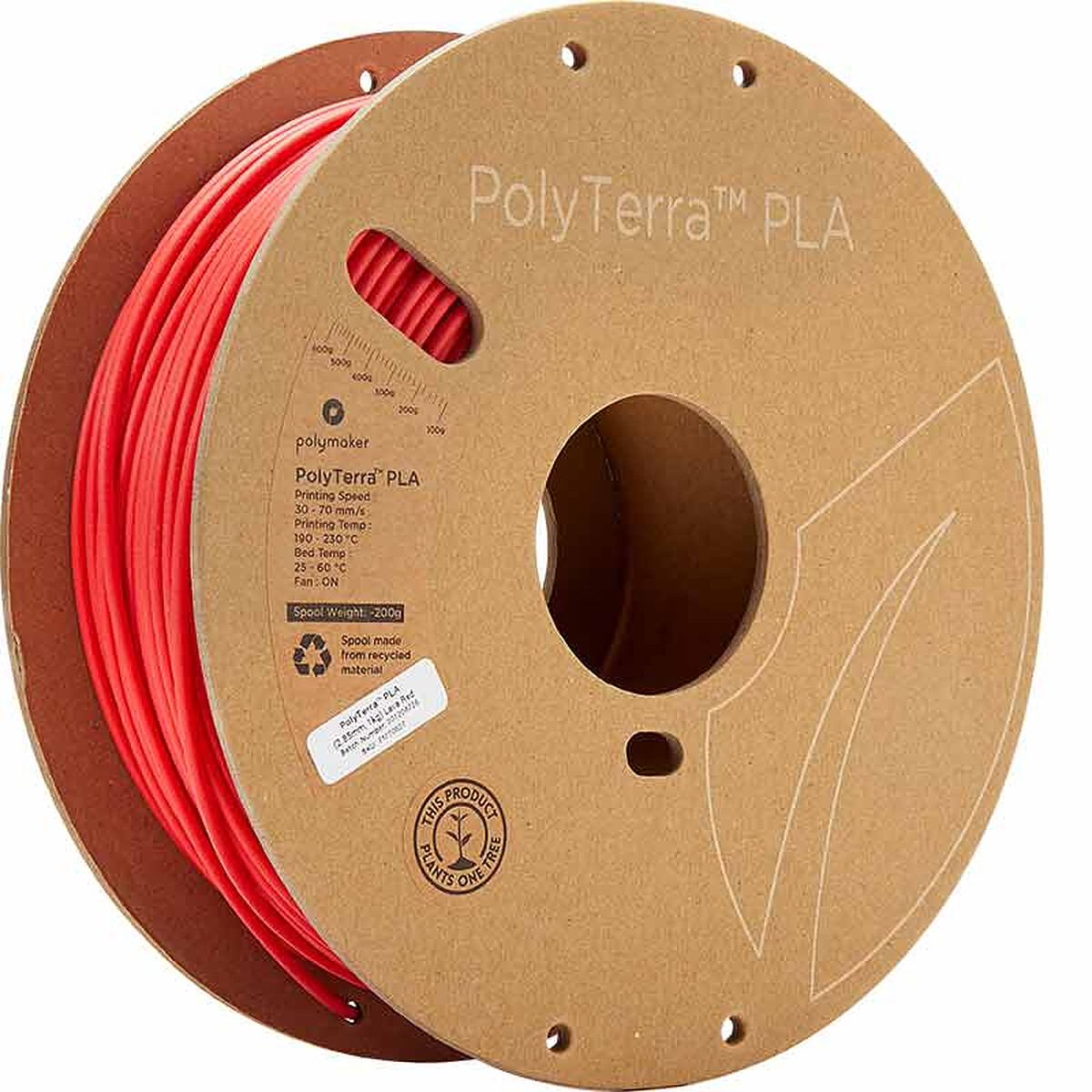 Filamento Polymaker PolyTerra 1,75 mm, 1 kg - Rojo