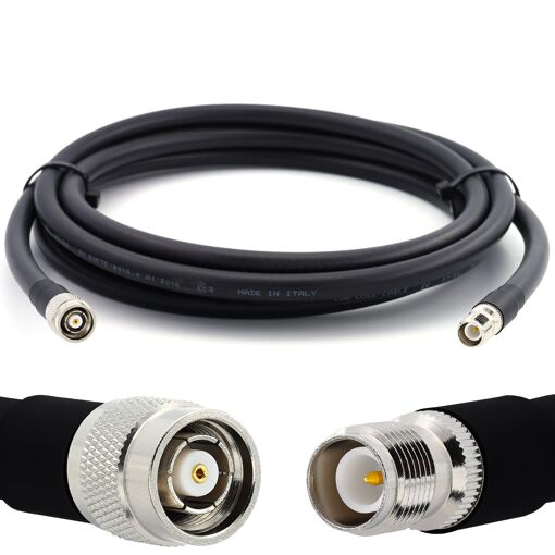 Cable coaxial flexible de 7 metros RP-TNC macho a RP-TNC hembra, 50 ohmios - Equivalente a LMR400 UF UltraFlex para enrutadores inalámbricos móviles WiFi LTE CDMA GSM DCS 4G 5G 6G