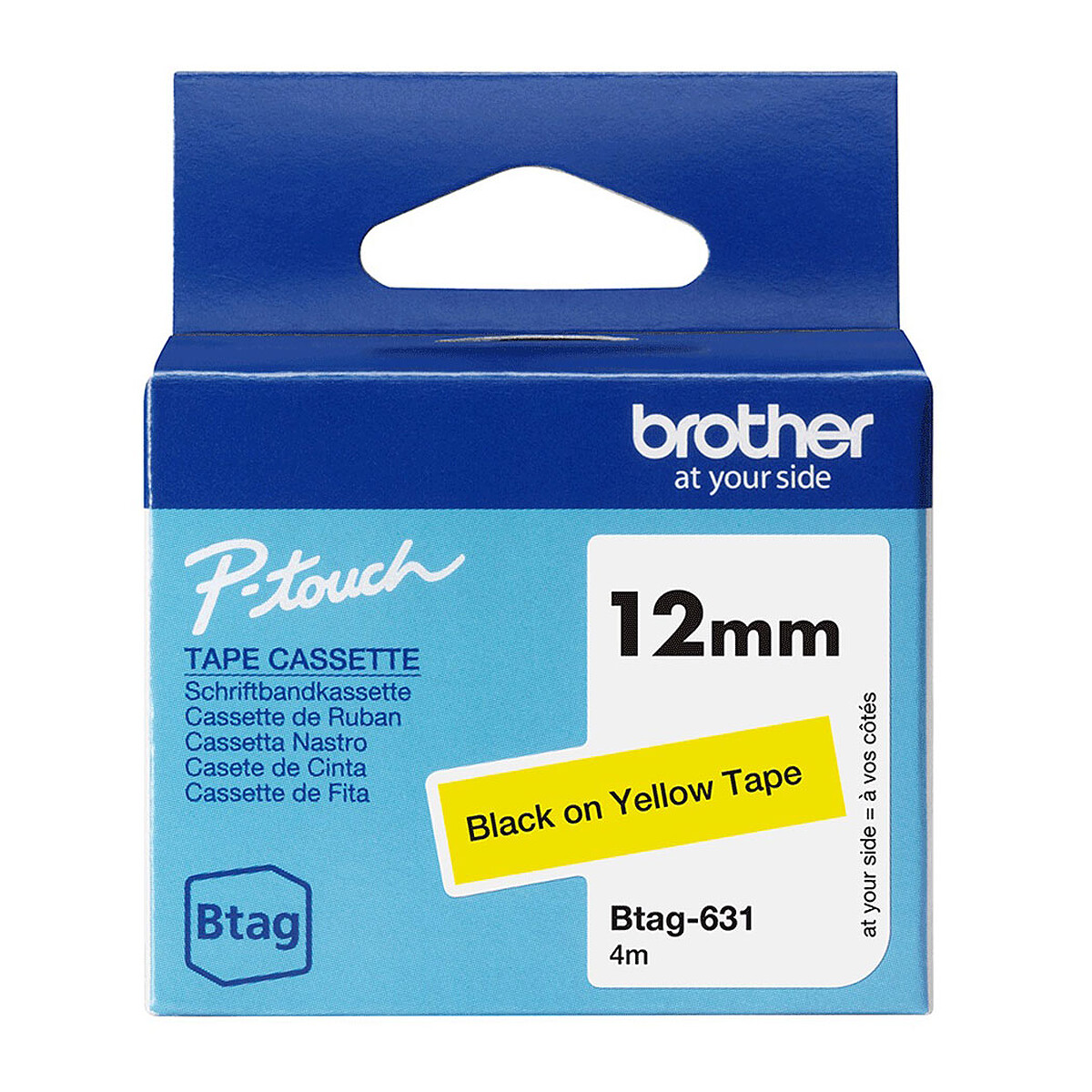 Ruban adhésif Brother BTAG-631 - Noir sur Jaune, 12 mm de Largeur