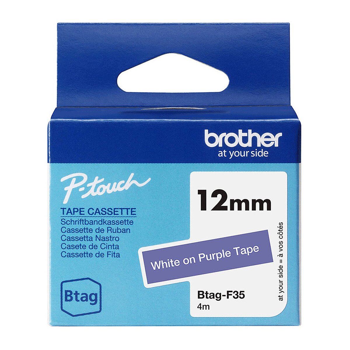 Ruban adhésif Brother BTAG-F35, 12 mm x Blanc/Violet