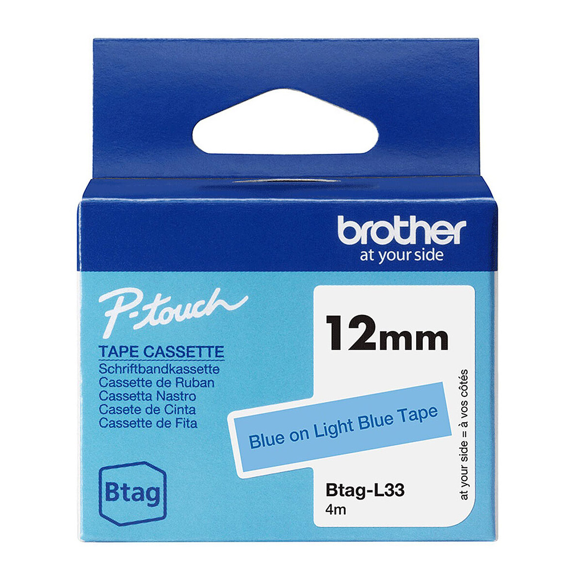 Ruban adhésif Brother BTAG-L33, 12 mm x Bleu sur Bleu Clair
