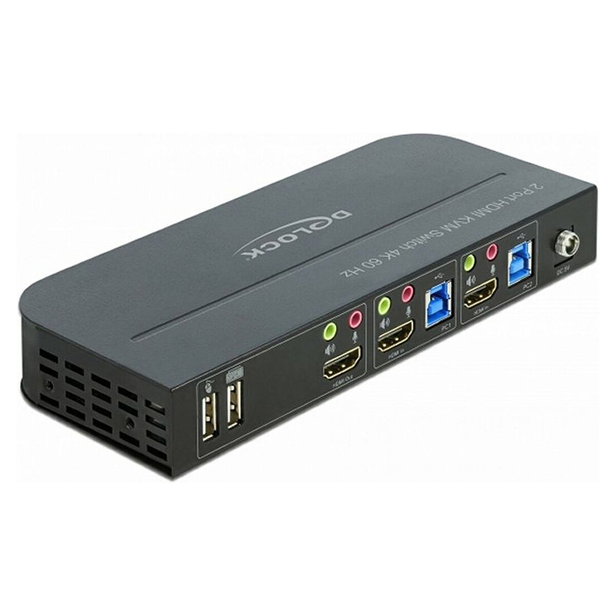 Conmutador DeLock de 2 puertos HDMI 4K 60 Hz con puerto USB 3.0 y audio integrado