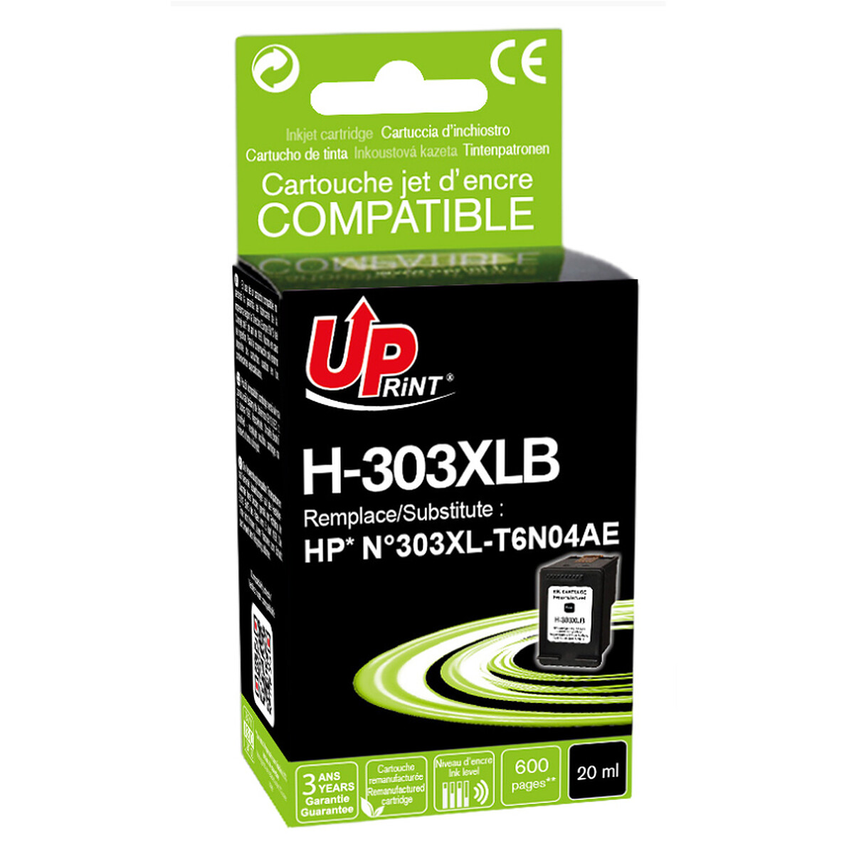 Cartouche d'encre compatible Uprint HP 303XL (Noir)