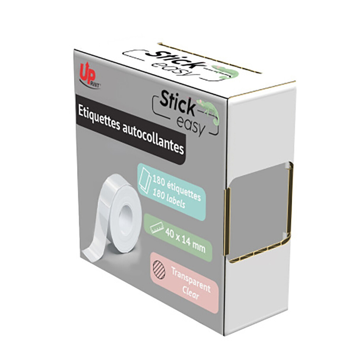 Rouleau de 180 étiquettes adhésives transparentes Uprint 14x40mm pour UP21