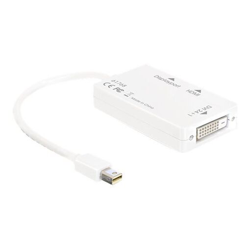 Adaptateur vidéo Delock - Connexion double - Mini DisplayPort mâle vers DVI-D, HDMI, DisplayPort femelle - 16 cm - Blanc