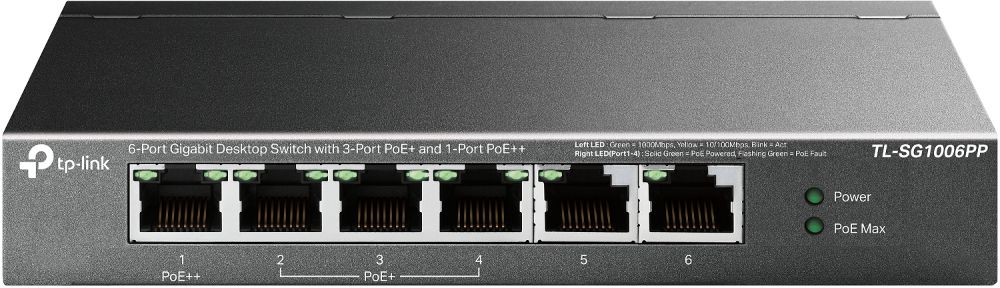 TP-Link TL-SG1006PP Gigabit Ethernet Switch (10/100/1000) with PoE, Gray