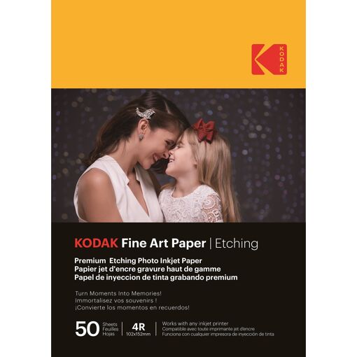 Papel de arte Kodak / Grabado - 50 hojas de papel foto de alta calidad texturizado - Formato A6 (10x15 cm) - Acabado mate - 210 gsm - Compatible con impresora de inyección de tinta