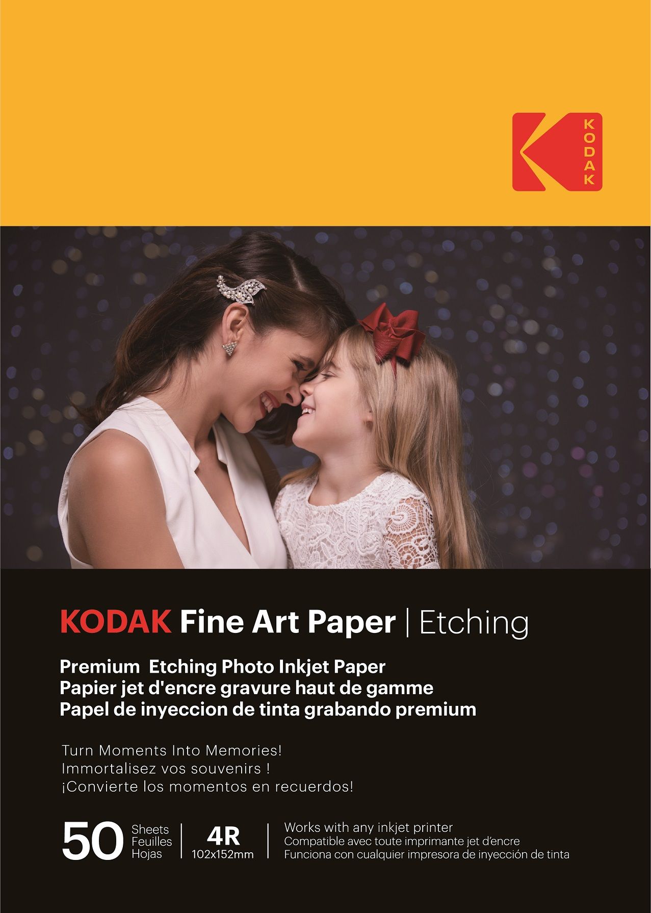 Papel de arte Kodak / Grabado - 50 hojas de papel foto de alta calidad texturizado - Formato A6 (10x15 cm) - Acabado mate - 210 gsm - Compatible con impresora de inyección de tinta