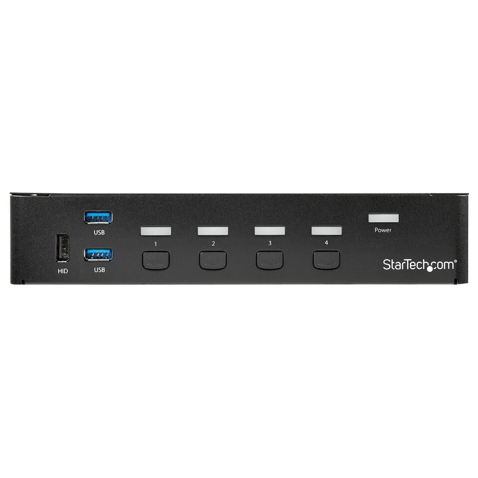 Startech Switch KVM USB DisplayPort à 4 ports - Commutateur écran clavier souris DP avec hub USB 3.0 intégré - 4K 30 Hz (SV431DPU3A2) - Commutateur écran-clavier-souris/USB - 4 x KVM / audio / USB + 3 x SuperSpeed USB - 1 utilisateur local -...