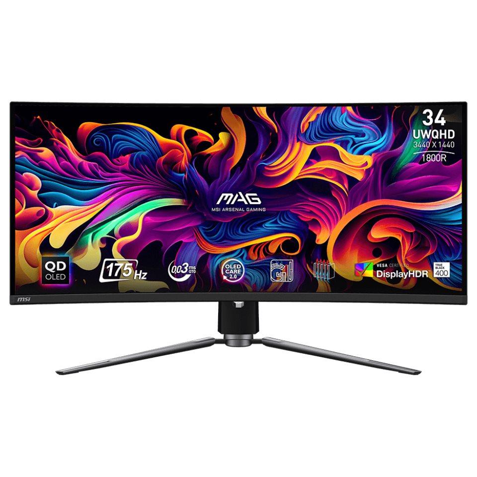 MSI MAG 341CQPDE QD-OLED Gaming Monitor - 34" Curved OLED - 3440x1440 UWQHD @ 175Hz - 1000cd/m² - 1500000:1 - DisplayHDR 400 - 0.03ms Response Time