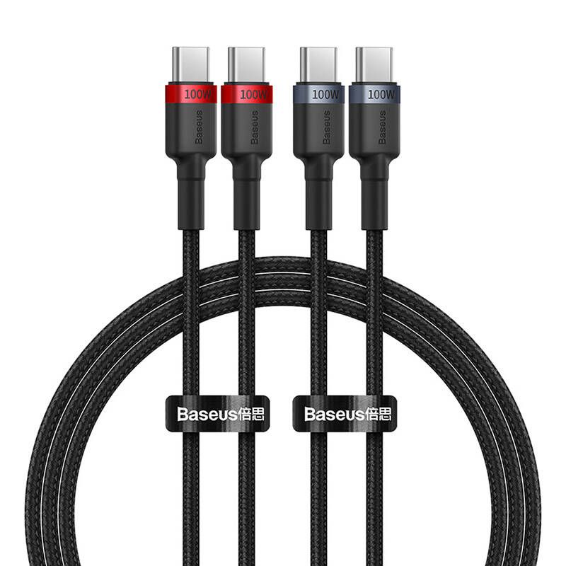 Baseus Cafule USB-C to USB-C Cable 100W, 1m (2 Pack - Red Black, Grey Black)