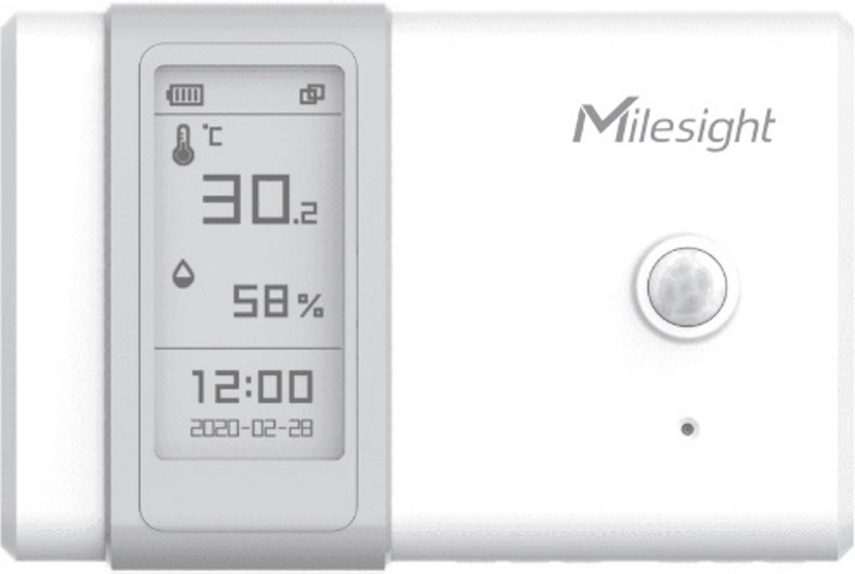 Capteur d'ambiance intérieur Milesight (LoRaWAN, Température/Humedité, Détecteur de mouvement, Affichage e-ink)