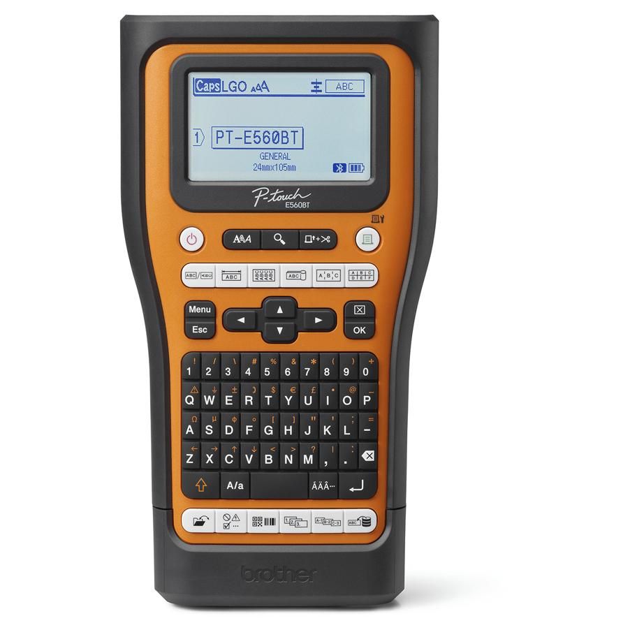 Brother PT-E560BTSP Label Printer - Thermal Transfer, 180 x 180 DPI, 30 mm/s Printing Speed, With & Without Wire, Bluetooth, QWERTZ Keyboard