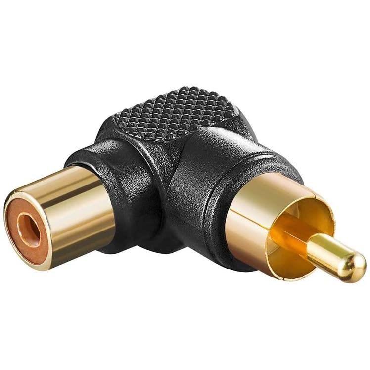 Adaptador de audio Goobay 90°, RCA hembra a macho, negro dorado
