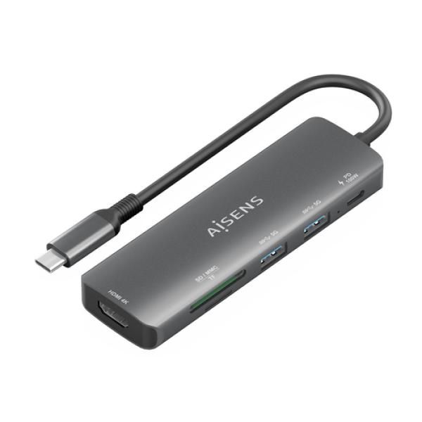 AISENS USB-C Docking Station, 100W Power Delivery, Grey