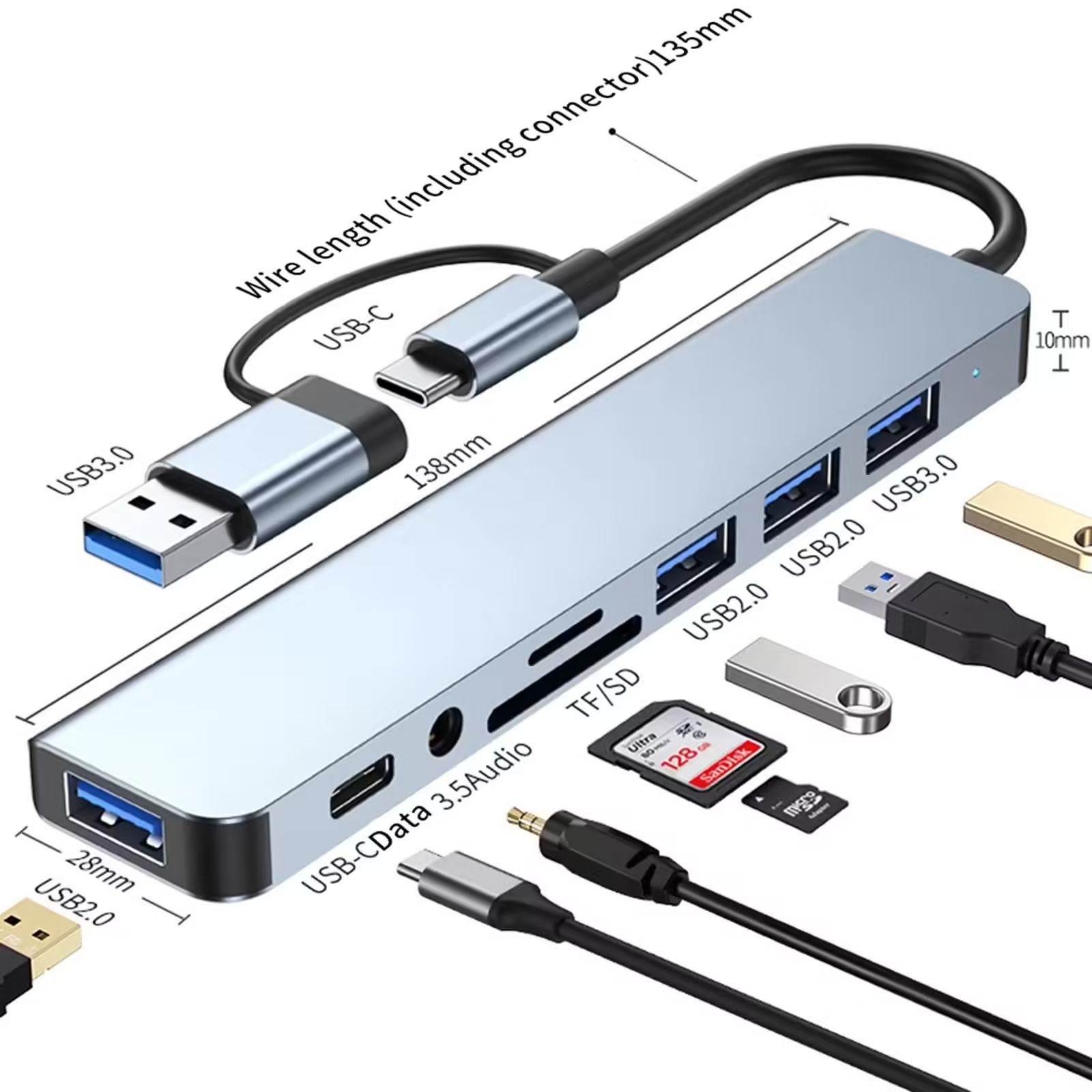 Estación de carga USB-C dual funcional 8 en 1