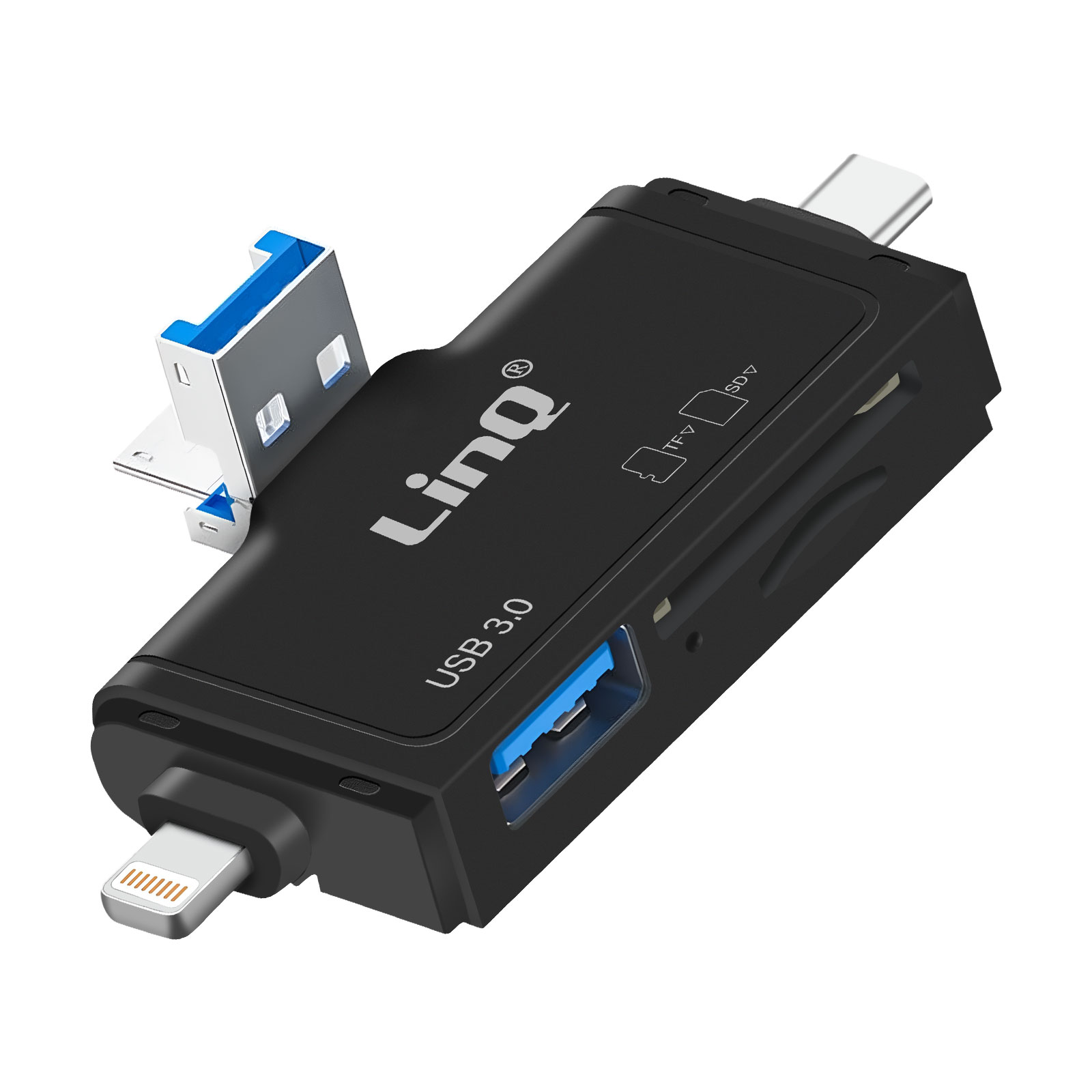 LinQ 7-in-1 SD/microSD Card Reader (USB 3.0, USB-C, Lightning, micro-USB)