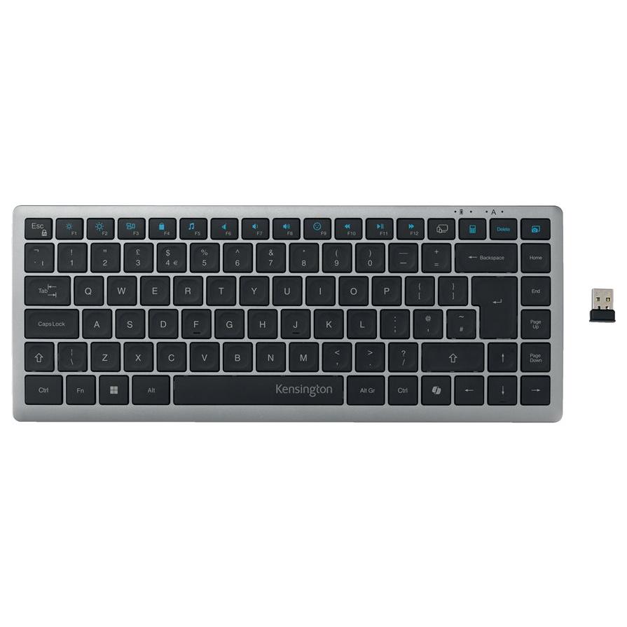 Kensington KB435 EQ - Wireless Compact Keyboard - Rechargeable - 2.4GHz, Bluetooth - AZERTY - French - Stellar Gray - Retail Packaging - FSC Certified
