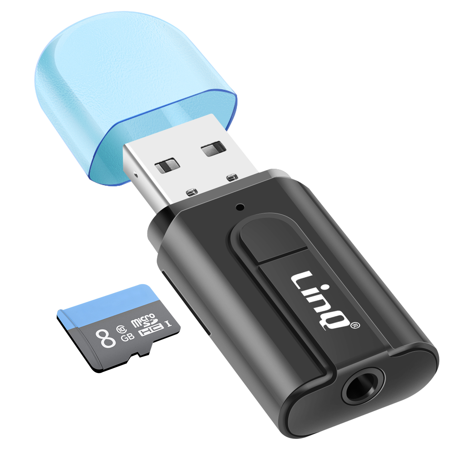 LinQ Bluetooth Audio Adapter with 3.5mm Jack and Micro-SD Card Slot - Black