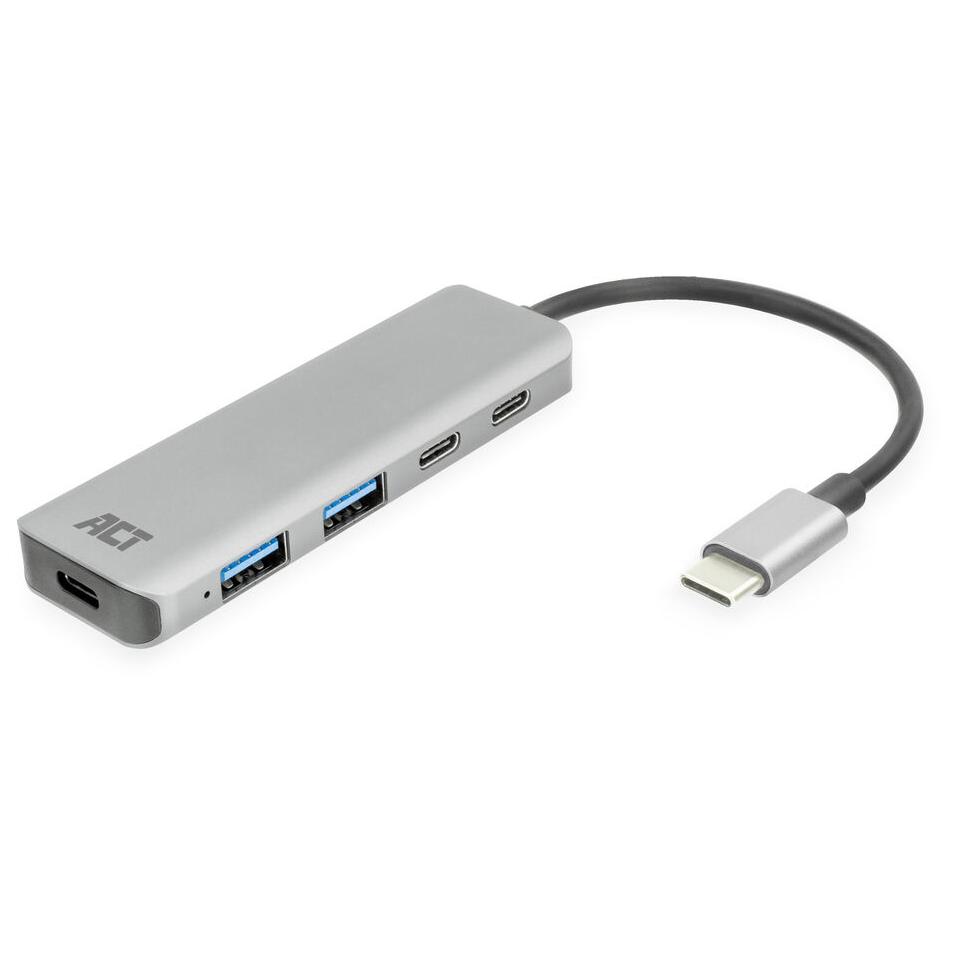 ACT AC7072 USB-C Hub & Adapter - 2x USB-A, 2x USB-C, 5Gbps, Black and Gray