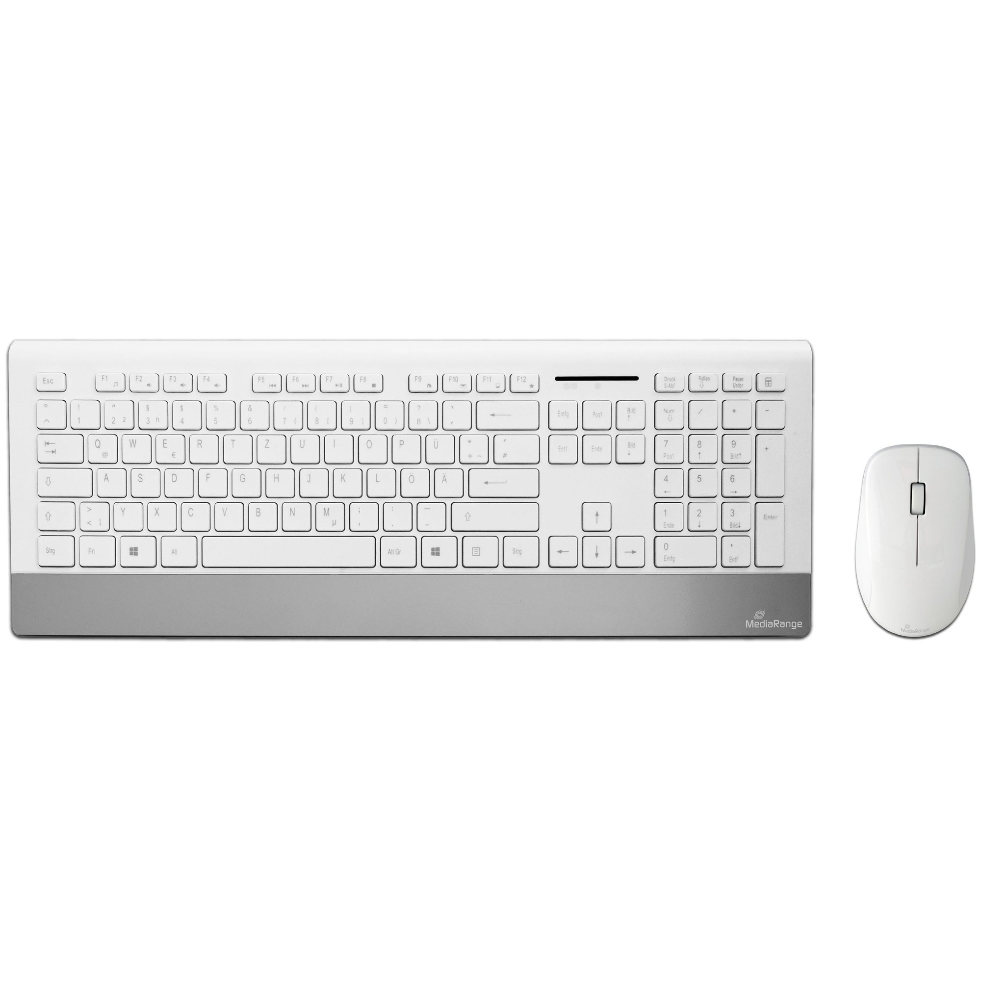 MediaRange Wireless Keyboard and Mouse Set, QWERTZ Layout, German, Silver and White (MROS106)