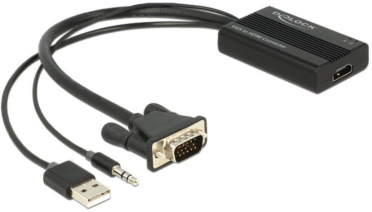 Adaptador de audio y vídeo Delock - 15 pines D-Sub a HDMI hembra - 25 cm - Negro