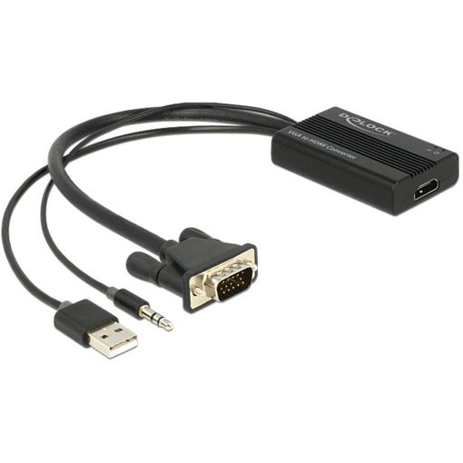 Adaptateur audio/vidéo Delock - 15 broches D-Sub vers HDMI femelle - 25 cm - Noir