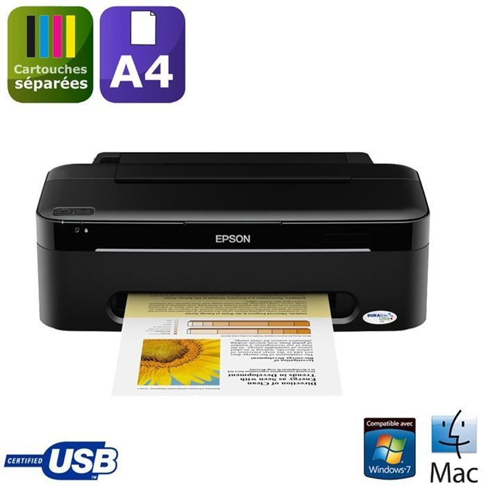 Epson Stylus S22 Printer - Color Inkjet - A4/Legal - 5760 x 1440 dpi - Up to 28 ppm (Mono) / Up to 15 ppm (Color) - 100-Sheet Capacity - USB