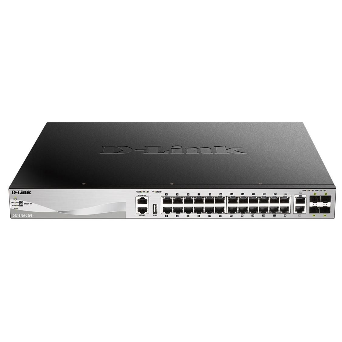 D-Link DGS 3130-30PS Managed Switch - L3 Lite, 24 x 10/100/1000 (PoE) + 2 x 10 Gigabit Ethernet + 4 x 10G SFP+ - PoE (370W)