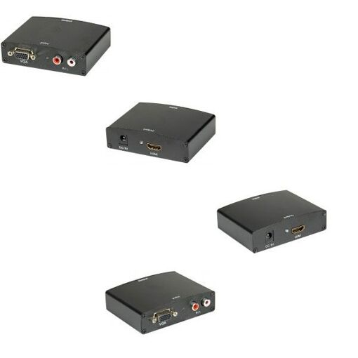 Exertis Connect Video Adapter - HD-15 (VGA) to HDMI with RCA Female Ports and 5.5x2.1mm DC Jack